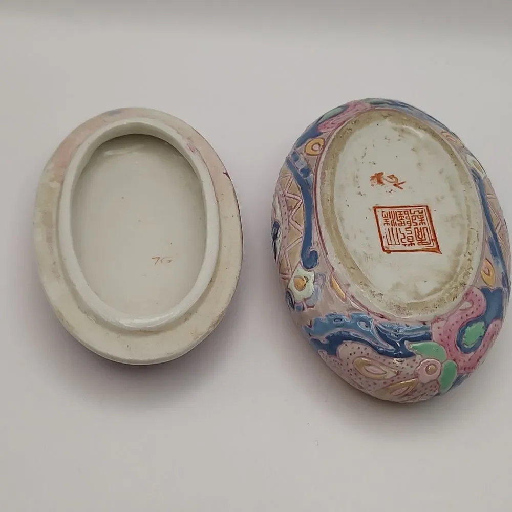 Vintage Hand Painted Oval Lidded Box
